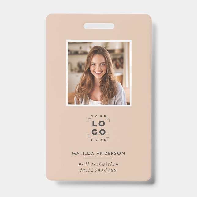 Beige QR code modern minimal photo abstract Badge (Front)