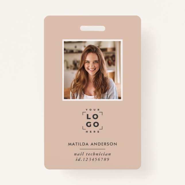 Beige QR code modern minimal photo abstract Badge (Front)