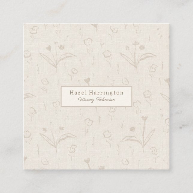 Beige QR Code Neutral Business Card Minimalist (Front)