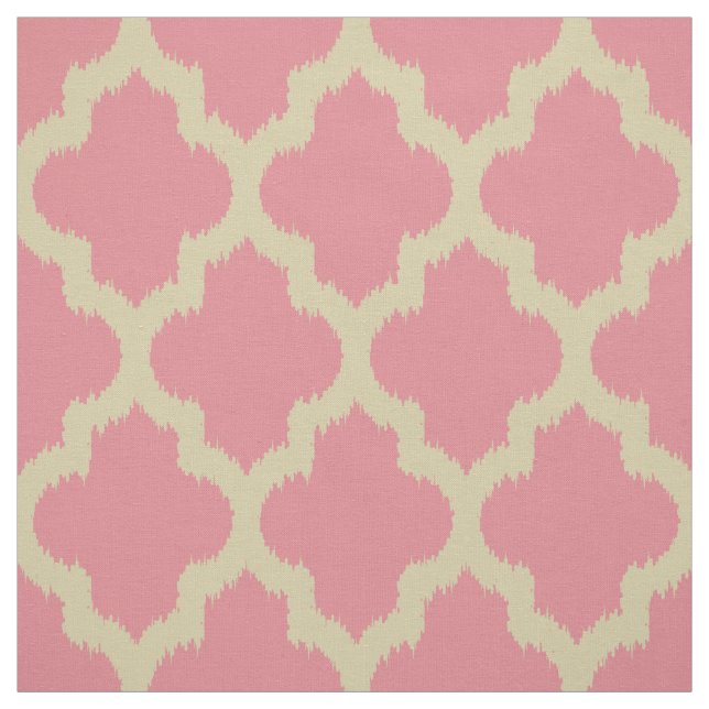 Beige Quatrefoil Ikat & Custom Pink Background Fabric (Swatch)