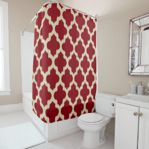 Beige Quatrefoil Ikat Pattern Burgundy Background Shower Curtain