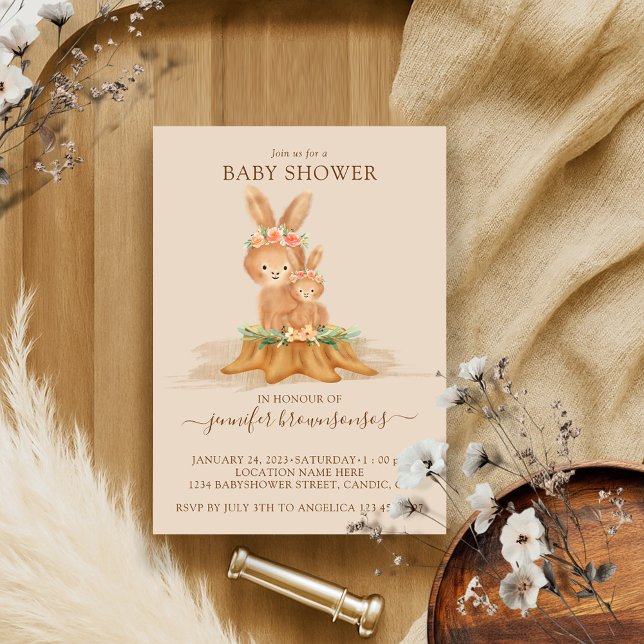 Beige Rabbit Mommy Bunny Baby Invitation (Creator Uploaded)