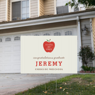 Beige Red Apple Preschool Graduation Yard Sign