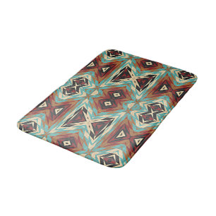 Beige Red Brown Aqua Blue Green Black Tribal Art Bath Mat