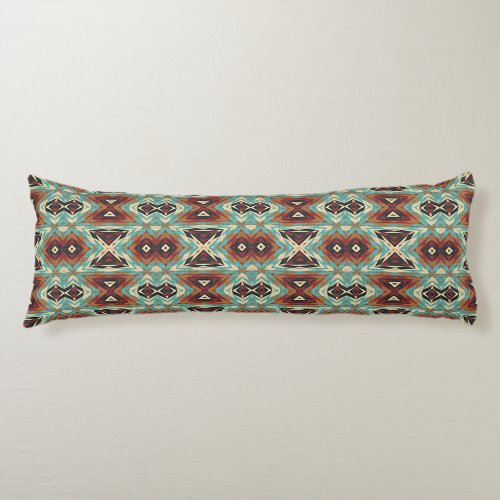 Beige Red Brown Aqua Blue Green Black Tribal Art Body Pillow