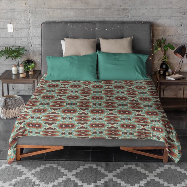 Beige Red Brown Aqua Blue Green Black Tribal Art Duvet Cover (Creator Uploaded)