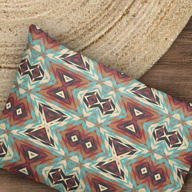Beige Red Brown Aqua Blue Green Black Tribal Art Pillow Case (Creator Uploaded)