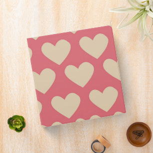 Beige Red Cute Simple Heart Pattern 3 Ring Binder