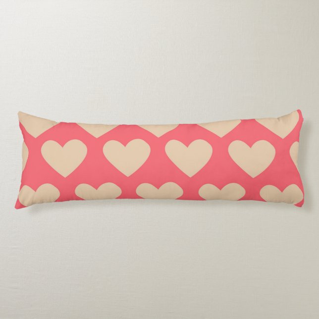 Beige Red Cute Simple Heart Pattern  Body Pillow (Front)
