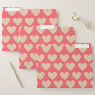 Beige Red Cute Simple Heart Pattern File Folder