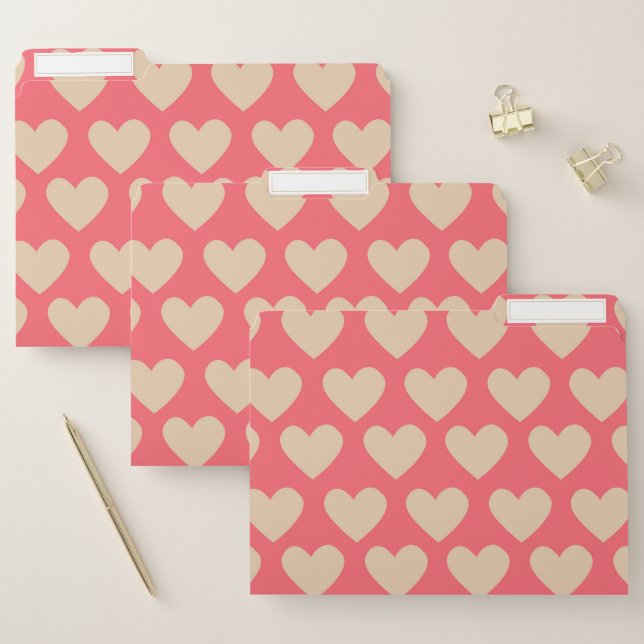 Beige Red Cute Simple Heart Pattern File Folder (Set)