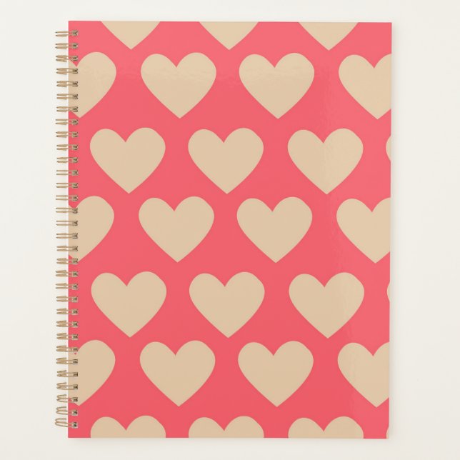Beige Red Cute Simple Heart Pattern Planner (Front)
