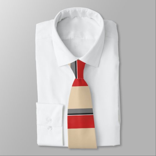 Beige Red Gray Black White Block Stripes Neck Tie