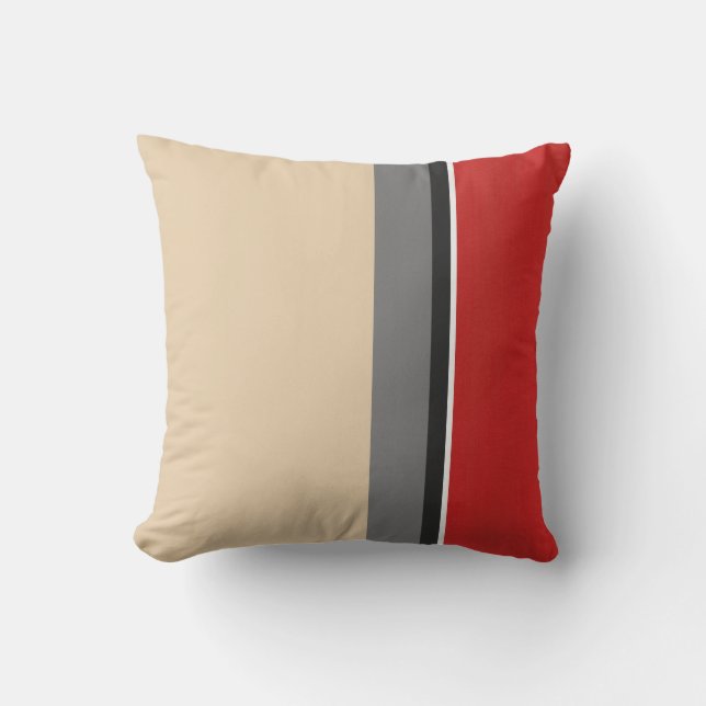 Beige Red Gray Black White Throw Pillow (Front)