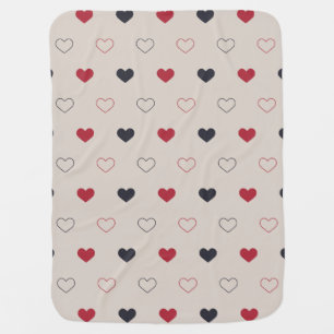 Beige & red Heart Seamless Pattern Cute Minimal Baby Blanket