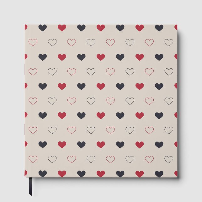 Beige & red Heart Seamless Pattern Cute Minimal Guest Book (Front)