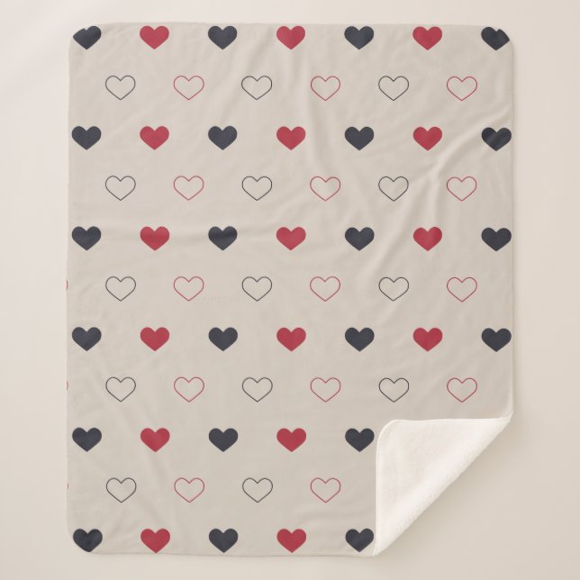 Beige & red Heart Seamless Pattern Cute Minimal Sherpa Blanket (Front)