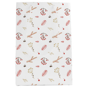 Beige Red Holly Berry Holiday Gift Bag