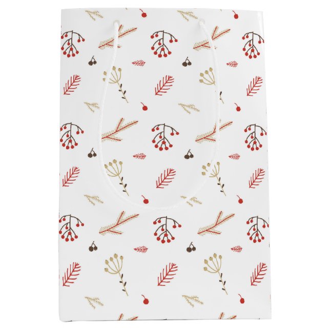 Beige Red Holly Berry Holiday Gift Bag (Front)