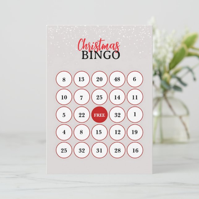 Beige & Red Minimalist Christmas Bingo Card  (Standing Front)