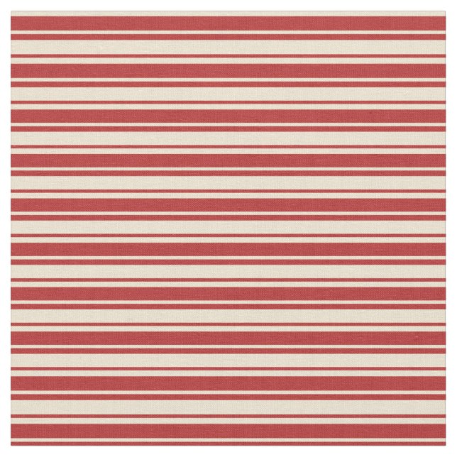Beige & Red Striped/Lined Pattern Fabric (Close Up)