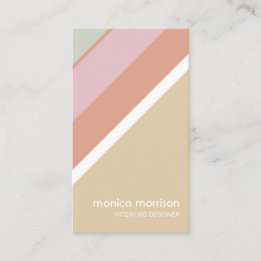 Beige red stripes feminine minimal elegant retro business card