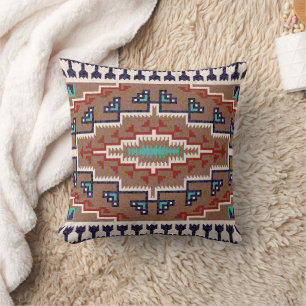 Beige Red Teal Native American Indians Navajo Throw Pillow