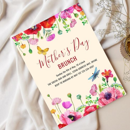 Beige Red Watercolor Floral Mothers Day Brunch  Invitation