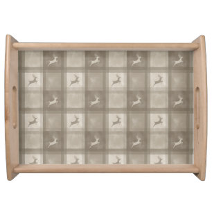 Beige Reindeer Plaid Pattern Stylish Christmas Serving Tray