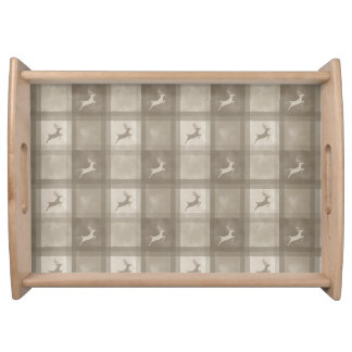 Beige Reindeer Plaid Pattern Stylish Christmas Serving Tray