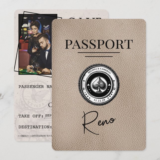 Beige Reno Passport Save The Date (Front/Back)