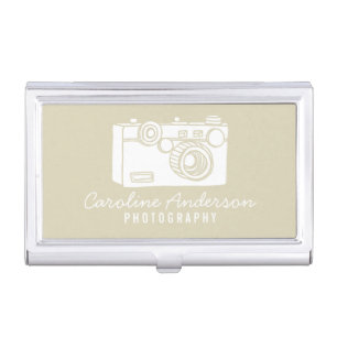 Beige Retro Camera Photographer Business Card Holder
