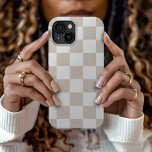 Beige Retro Check iPhone 15 Case<br><div class="desc">Trendy boho checkerboard print phone case in light beige and white colors. Use the design tools to add your own monogram,  name or other text,  or change the background color to create a unique one of a kind device cover.</div>