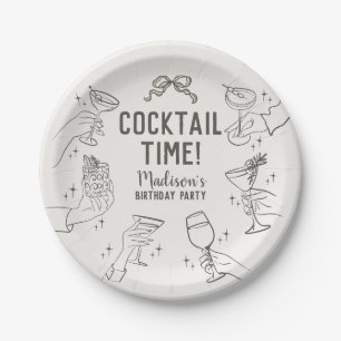 Beige Retro Cocktail Party Birthday  Paper Plates