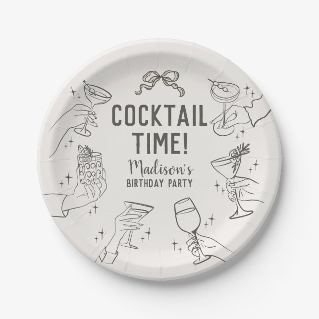Beige Retro Cocktail Party Birthday  Paper Plates (Front)