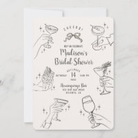Beige Retro Cocktail Party Bridal Shower Invite