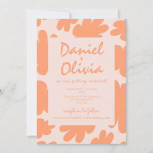 Beige Retro Floral with QR Wedding Invitation