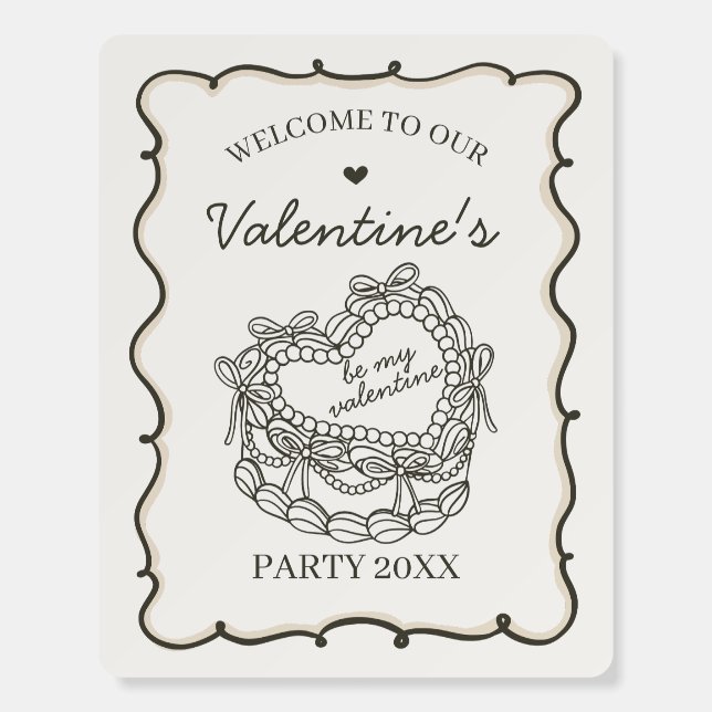 Beige Retro Heart Coquette Cake Valentines Welcome Foam Board (Front)