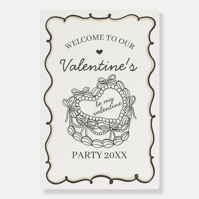 Beige Retro Heart Coquette Cake Valentines Welcome Foam Board (Front)