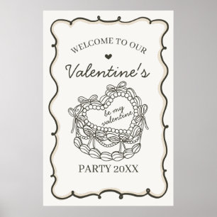 Beige Retro Heart Coquette Cake Valentines Welcome Poster