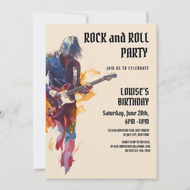 Beige Rock And Roll party Invitation (Front)