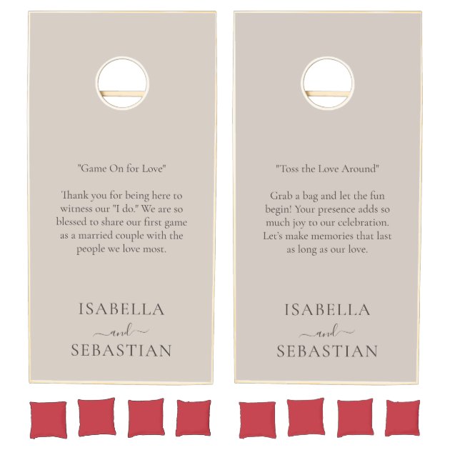Beige Romantic Funny COUPLE Wedding Cornhole Set