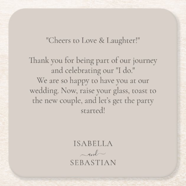 Beige Romantic Funny Message Wedding Square Paper Coaster