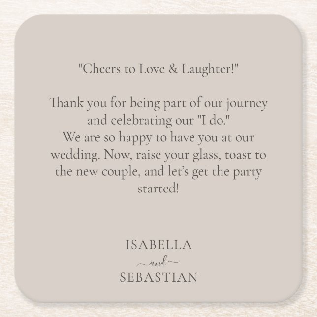 Beige Romantic Funny Message Wedding Square Paper Coaster (Front)