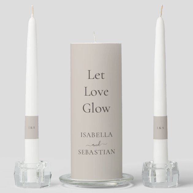 Beige Romantic LET LOVE GLOW Unity Candle Set