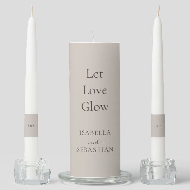 Beige Romantic LET LOVE GLOW Unity Candle Set (Front)