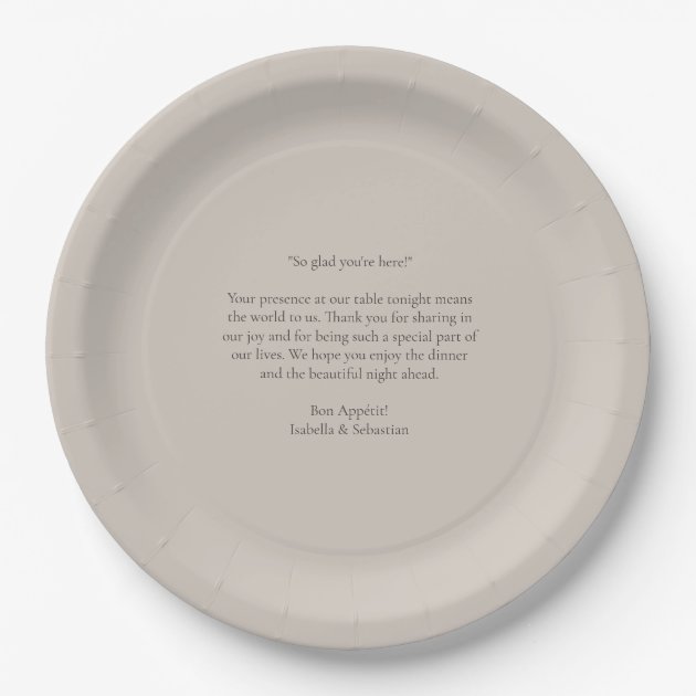 Beige Romantic Message Wedding Paper Plates