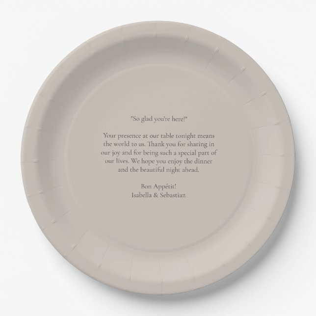 Beige Romantic Message Wedding Paper Plates (Front)