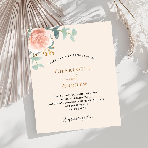 Beige rose gold budget wedding invitation
