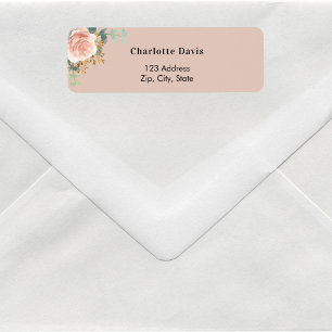 Beige rose gold floral return address label